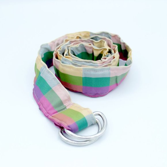 🧚♀️ 3/$40 Cute multicolor D-Ring Plaid Ribbon Belt by MARTINIS & MORE Size L - Picture 2 of 5